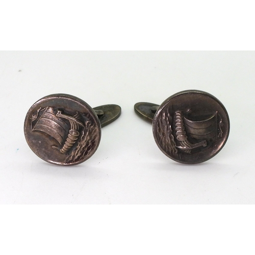 720 - A pair of Georg Jensen silver Viking longship cufflinks, pattern number 50 in Original Georg Jensen ... 