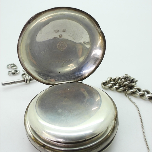 825 - A silver Omega open face pocket watch, monogramed to the back cover, with London import marks for 19... 