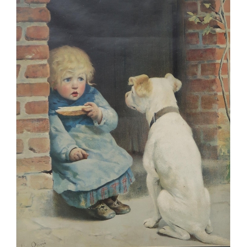 903 - AFTER LEON OLIVIE Child and dog, lithograph, 44 x 39cm