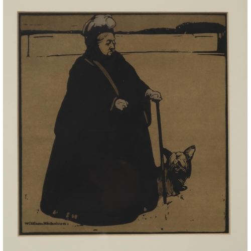 906 - WILLIAM NICHOLSON Queen Victoria and dog,lithograph in colours, 24 x 22cm