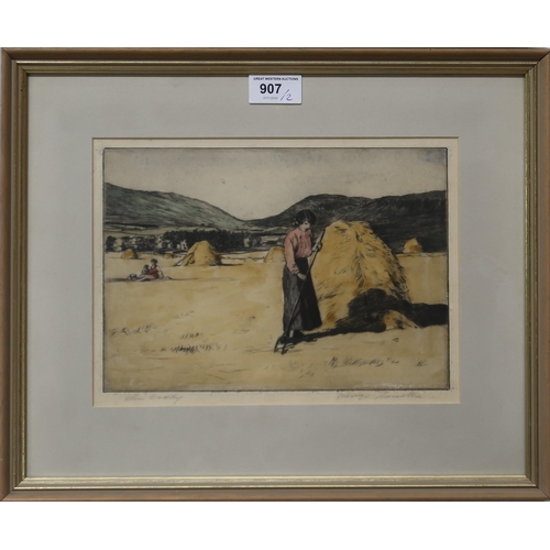 907 - GEORGE HOUSTON Glen Orchy, signed, colour etching, 20 x 27cm and Kilchurn Castle, 20 x 27cm (2)... 