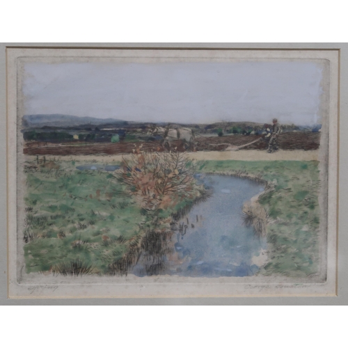 909 - GEORGE HOUSTON Spring, signed, colour engraving, 14 x 18cm