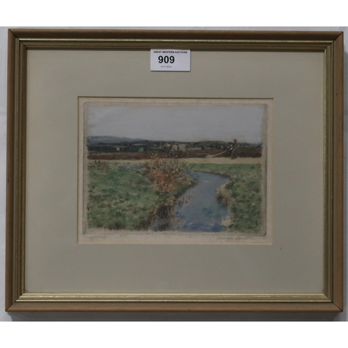 909 - GEORGE HOUSTON Spring, signed, colour engraving, 14 x 18cm