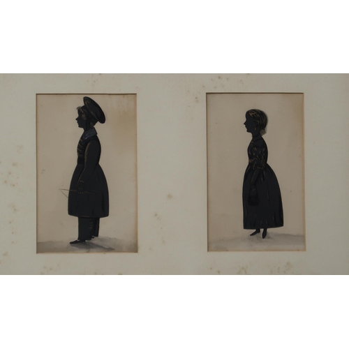 911 - BRITISH SCHOOL (19th century)Silhouette profile portraits, 14 x 9cm and two portrait heads ... 