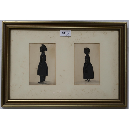 911 - BRITISH SCHOOL (19th century)Silhouette profile portraits, 14 x 9cm and two portrait heads ... 