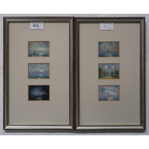 912 - BRITISH SCHOOL Triptych landscapes and seascapes, pastel, 4.5 x 6cm (2)