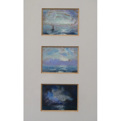 912 - BRITISH SCHOOL Triptych landscapes and seascapes, pastel, 4.5 x 6cm (2)