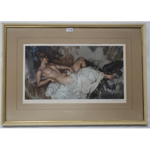 913 - WILLIAM RUSSELL FLINT (SCOTTISH 1880-1969), Reclining nude, print multiple, signed lower right,... 