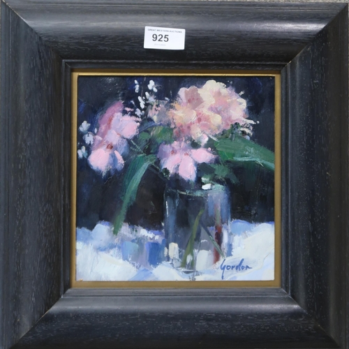 925 - ANNE GORDON (SCOTTISH b.1941), Posy of flowers, oil on board, signed lower right, 19 x 19cm... 