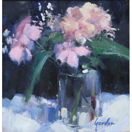 925 - ANNE GORDON (SCOTTISH b.1941), Posy of flowers, oil on board, signed lower right, 19 x 19cm... 