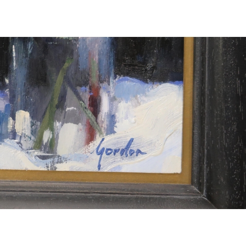 925 - ANNE GORDON (SCOTTISH b.1941), Posy of flowers, oil on board, signed lower right, 19 x 19cm... 