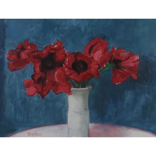 953 - DELNY GOALEN (SCOTTISH 1932-2023) STILL LIFE WITH POPPIES Oil on canvas, signed lower left, 33 x 44c... 