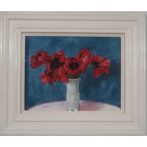 953 - DELNY GOALEN (SCOTTISH 1932-2023) STILL LIFE WITH POPPIES Oil on canvas, signed lower left, 33 x 44c... 