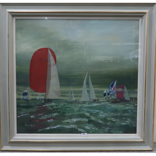 954 - DELNY GOALEN (SCOTTISH 1932-2023) SPINNAKERS UP! TARBERT Oil on canvas, signed lower left, 80 x 84cm... 