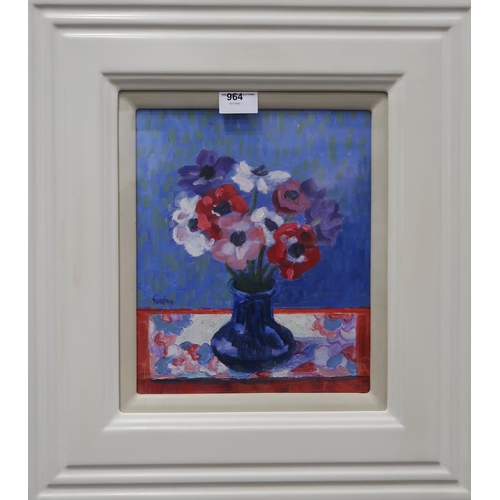 964 - DELNY GOALEN (SCOTTISH 1932-2023) PURE ANEMONES Oil on canvas, signed lower left, 29 x 23c... 