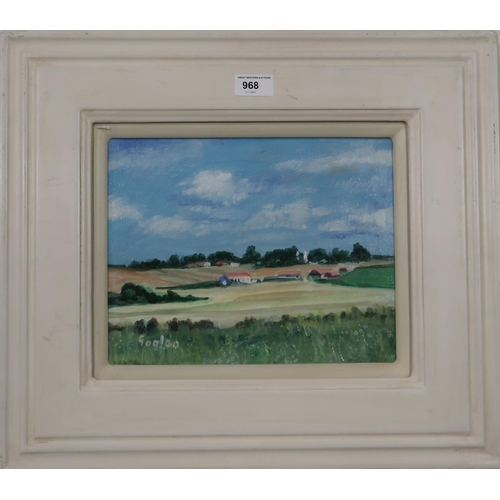 968 - DELNY GOALEN (SCOTTISH 1932-2023) FARMLAND, KINNESSWOOD Oil on canvas, signed lower left, ... 