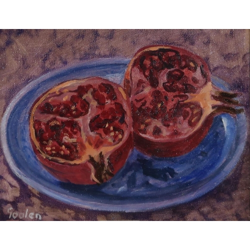 969 - DELNY GOALEN (SCOTTISH 1932-2023) LUSCIOUS POMEGRANATE Oil on canvas, signed lower left, 1... 