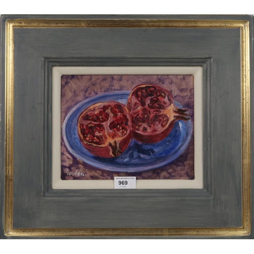 969 - DELNY GOALEN (SCOTTISH 1932-2023) LUSCIOUS POMEGRANATE Oil on canvas, signed lower left, 1... 