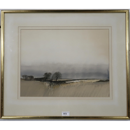 972 - DONALD SHANNON (SCOTTISH 20THC) WINTER LANDSCAPE Gouache, signed lower right, 33.5 x 44cm... 