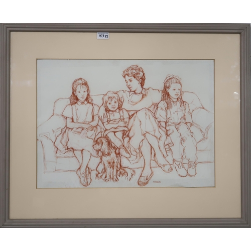 978 - ANNE ANDERSON (SCOTTISH b. TRINIDAD) FAMILY PORTRAIT Sanguine on paper, signed lower right,  42 x 57... 