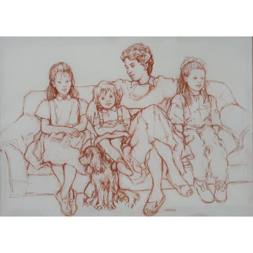 978 - ANNE ANDERSON (SCOTTISH b. TRINIDAD) FAMILY PORTRAIT Sanguine on paper, signed lower right,  42 x 57... 