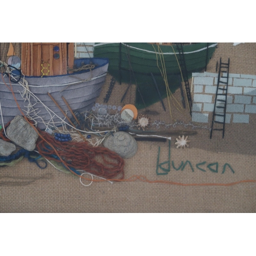 988 - CONTEMPORARY SCHOOL PORT SCENE Mixed media, signed lower right 'L.Duncan', 46 x 77cm ... 