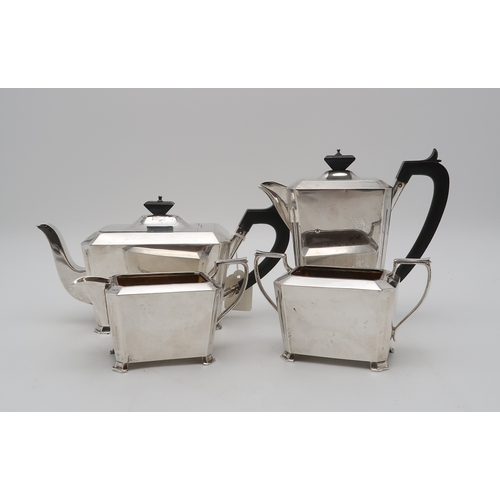 2432 - AN ART DECO FOUR PIECE SILVER TEA SERVICEby S. Blanckensee &Son, Chester 1933, of faceted form, ... 