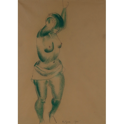 3040 - WILLIAM MCCANCE (SCOTTISH 1894-1970)GREEN NUDE Pencil and chalks on brown paper, signed lower m... 