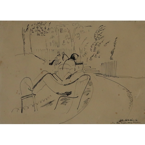 3041 - JOHN MCNAIRN (SCOTTISH 1910-2009)IN THE LUXEMBOURG GARDENS (PARIS)Pen and ink on buff paper, signed ... 