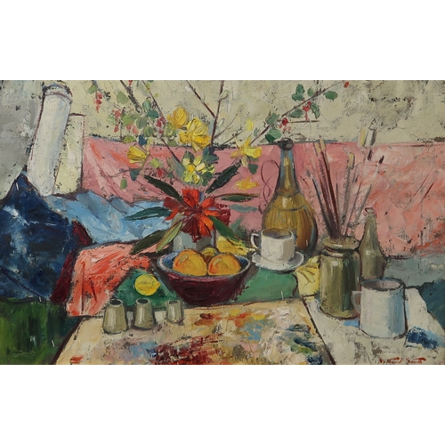 3050 - NATHANIEL SMITH (SCOTTISH 1916-1973)STILL LIFEOil on canvas, signed lower right, signed and inscribe... 