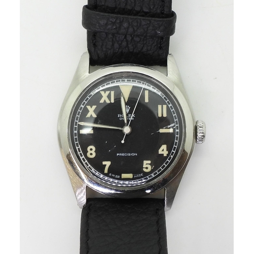 2924 - A VINTAGE ROLEX OYSTERwith black dial, luminous numerals with an interesting mix of Arabic, Roman ba... 