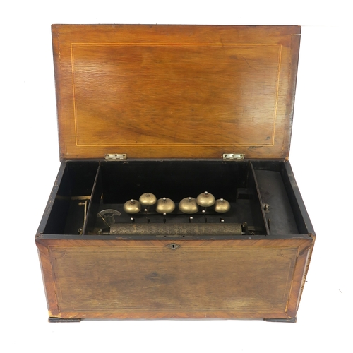 2627 - A 19th CENTURY CONTINENTAL CYLINDER MUSIC BOXThe hinged lid crossbanded in rosewood and with floral ... 