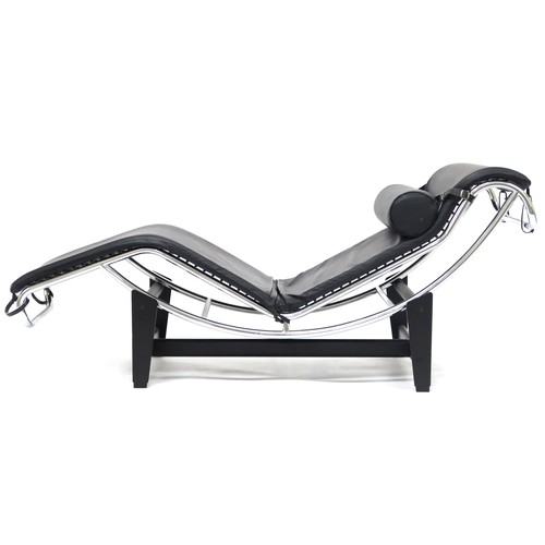 2116 - A 20TH CENTURY AFTER LE CORBUSIER TYPE LC4 CHAISE LONGUE with black vinyl head cushion and upholster... 