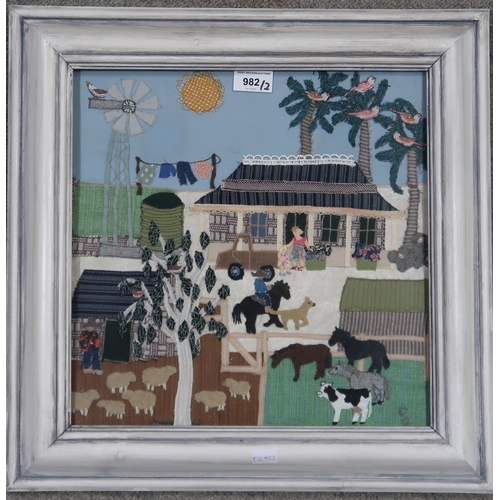 982 - CAROLA GORDON (SCOTTISH b. 1940) QUEENSLAND SHEEP STATION Mixed media, monogrammed lower r... 