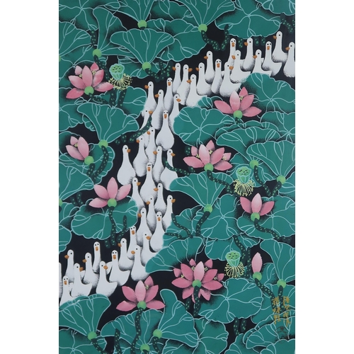 989 - CHINESE SCHOOL  KOI CARP Acrylic on paper, inscribed lower right, 77 x 52cm Toge... 