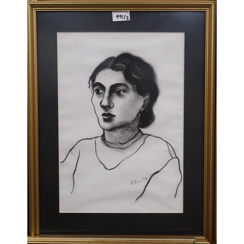 991 - ALISON HARPER (SCOTTISH b. 1964) INDIAN GIRL Charcoal on paper, signed lower right, dated ... 