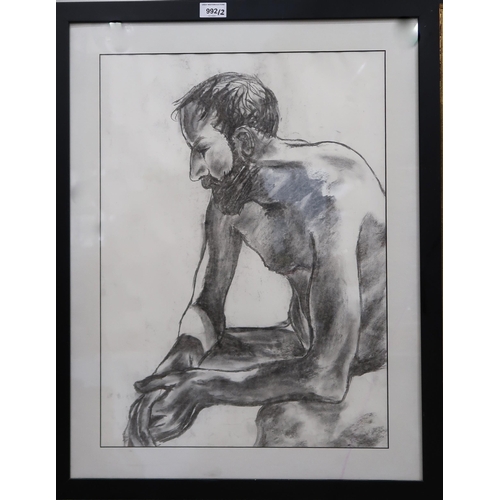 992 - GRAEME NIMMO (SCOTTISH CONTEMPORARY)  MAN SITTING Pencil on paper, 56 x 40cm Tog... 