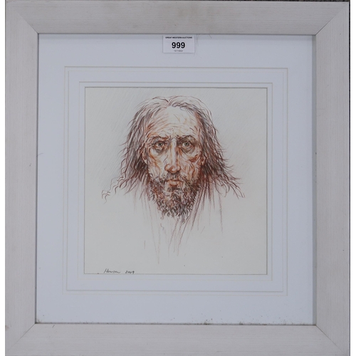 999 - PETER HOWSON (SCOTTISH b.1958) PORTRAIT OF A MAN Pencil on paper, signed lower left, dated 2009, 22 ... 