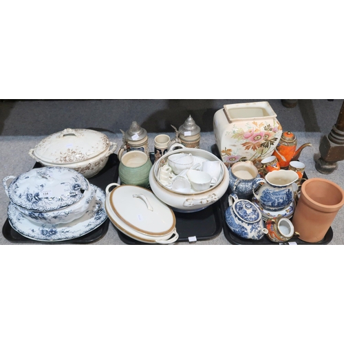 134 - Assorted ceramics including tureens, steins, flower decorated vase etc