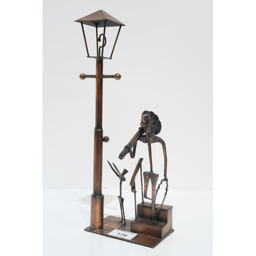 170 - Twelve metal sculptures of Victorian street lamps and figure scenes