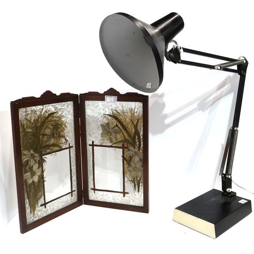 187 - A Victorian painted glass frame together with a anglepoise lamp