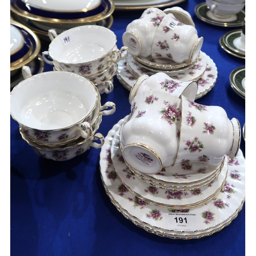 191 - Royal Albert Sweet Violets pattern tea wares and soup coupes