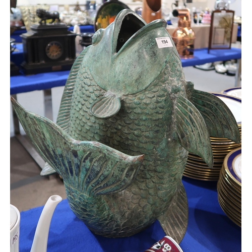 194 - A large verdigris metal fish ornament