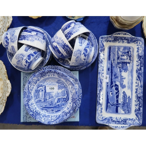 199 - A Spode Italian pattern tea set comprising six cups, saucers, plates, oblong plate, two bowls, two p... 