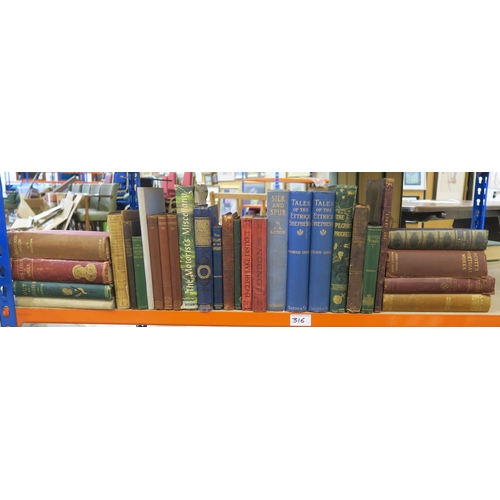 316 - Three shelves of assorted books, to include Scott's Waverley Novels, The Ordnance Gazetteer of Scotl... 