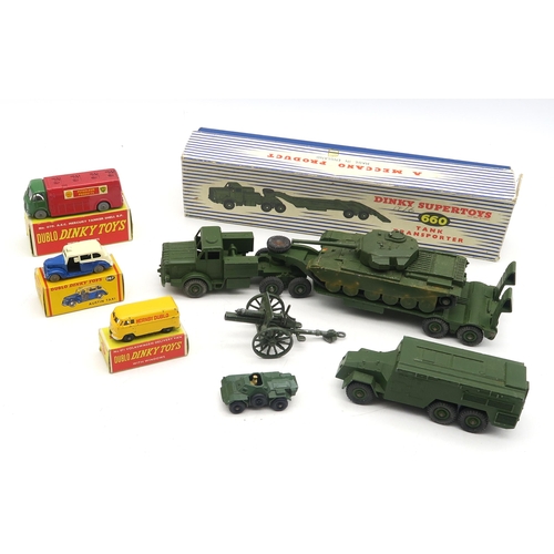 322 - A boxed Dinky Supertoys 660 Tank Transporter, with loose 651 Centurion Tank and 677 Armoured Command... 