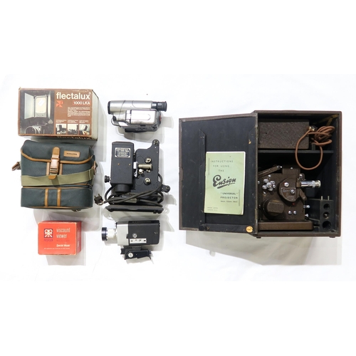 341 - Mixed vintage camera equipment, to include a cased Ensign Universal projector, a Kobena 321 cine-cam... 