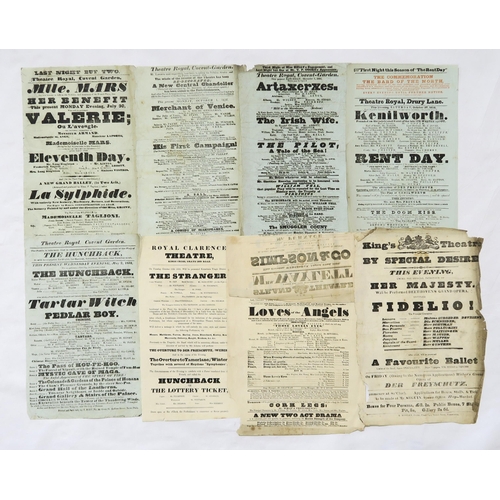 349 - A collection of 19th century theatre posters/playbills, to include examples for the Theatre Royal, C... 