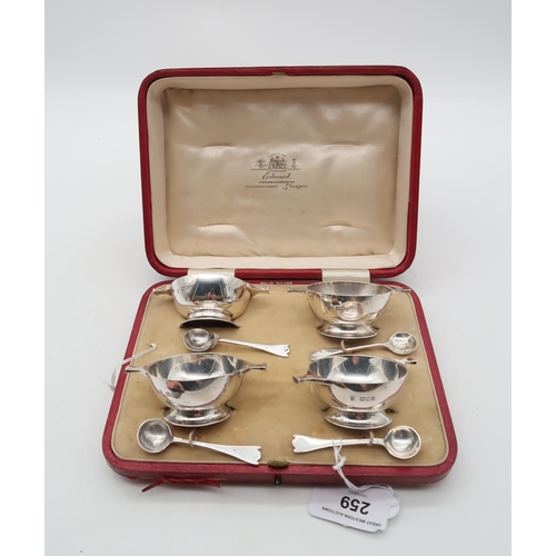 259 - A cased  set of Scottish silver open salts, by George Edward & Sons, London, in the form of... 