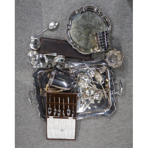 269C - A collection of EPNS including a twin-handled serving tray, a salver, loose cutlery etc